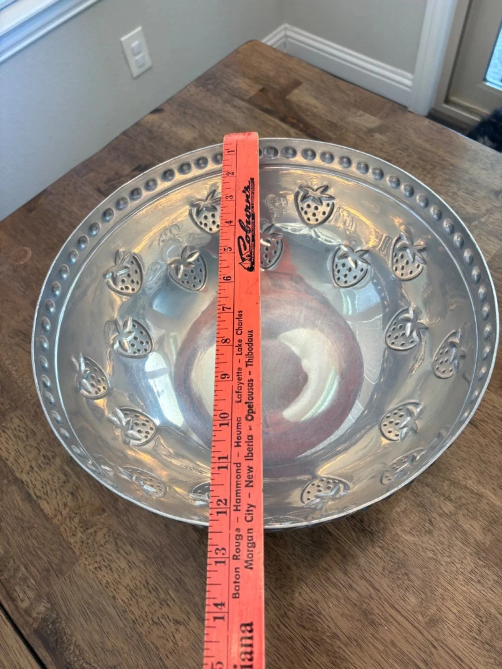 Vintage Large Deep Aluminum Textured Strawberry Fruit Salad Serving Bowl